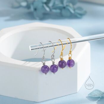 Natural Amethyst Bead Hook Earrings In Sterling Silver, 7 of 12