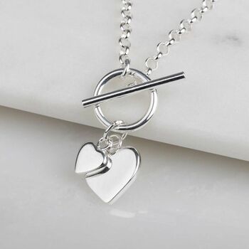 Solid Silver Double Heart Charm Necklace, 3 of 6