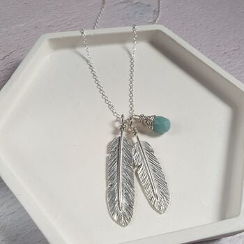 Feathers Sterling Silver And Gem Necklace, 6 of 6