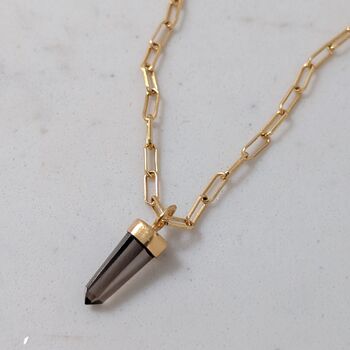 The En Pointe Smokey Quartz Gemstone Necklace, Gold, 5 of 12