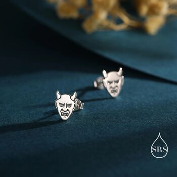 Sterling Silver Japanese Demon Oni Stud Earrings, 4 of 11