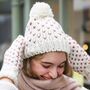 White And Pink Knitted Bobble Hat And Mittens Set, thumbnail 4 of 8