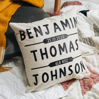 Personalised New Baby Modern Cushion, 2 of 4