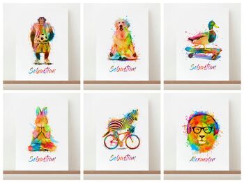 Personalised Watercolour Animal Wall Print, 3 of 12
