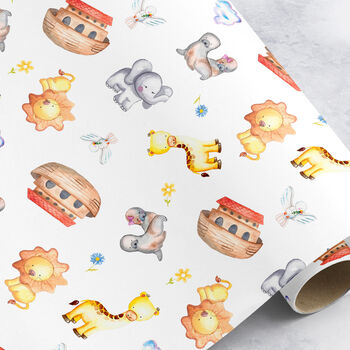 Noahs Ark Christening Wrapping Paper Roll Or Folded, 2 of 3