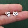 Sterling Silver Cat And Mouse Stud Earrings, thumbnail 2 of 7