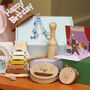 Four Piece Wooden Instrument Music Set In Gift Box, thumbnail 1 of 12