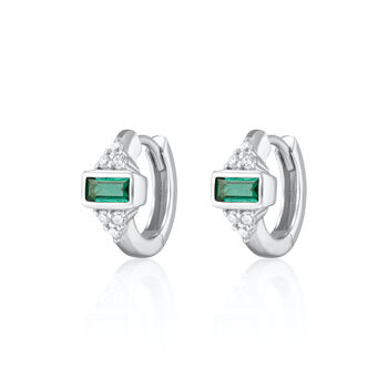 Audrey Huggie Earrings With Green Stones, 4 of 5