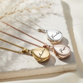 Script Name Small Droplet Locket Necklace, 3 of 9