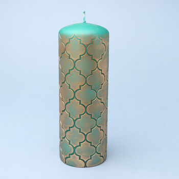 G Decor Morocco Gold Brass Emerald Green Pillar Candle, 6 of 7