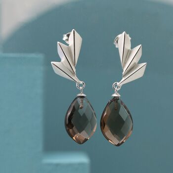 Sterling Silver Drop Earrings With Smokey Quartz, 5 of 5