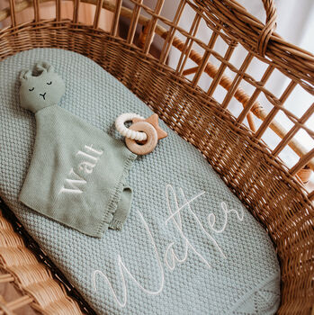 Personalised Knitted Classic Baby Blanket Sage, 2 of 3