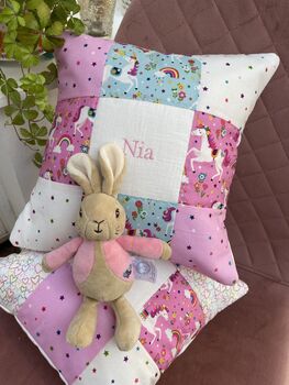 Pink Unicorn Name And Date Cushion, 8 of 9