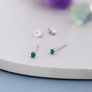 Sterling Silver Extra Tiny 2mm Emerald Green Cz Stud Earrings, 7 of 12