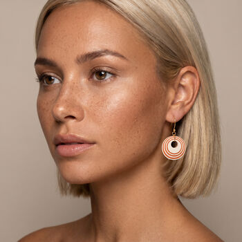 Cream And Orange Geometric Circular Earrings • Gold Plated Sterling Silver Hooks, 2 of 9