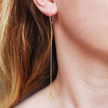 Diamond Geometric Gold Stud Hoop Chain Earrings, 2 of 4