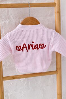 Valentines Heart Embroidered Personalised New Baby Cardigan, 4 of 12