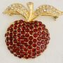 Vintage 1960s Gold Plated Red Crystal Apple Brooch, thumbnail 4 of 8