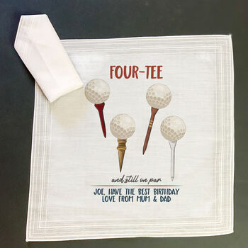 40th Birthday Golf Handkerchief Pair– Personalised “Four Tee And Still On Par” Gift, 5 of 6