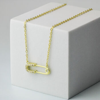 Sterling Silver Crystal Safety Pin Pendant Necklace, 4 of 6