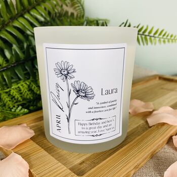April Daisy Birth Flower Personalised Candle, 3 of 11