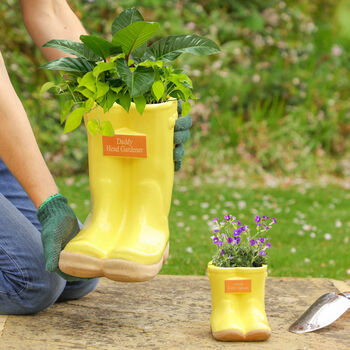 Personalised Sunny Yellow Welly Boots Planters, 3 of 8