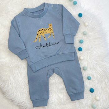 Baby Personalised Leopard Sweatshirt Jogger Set, 3 of 3