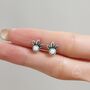 Sterling Silver Green Opal And Leaf Motif Stud Earrings, thumbnail 5 of 10