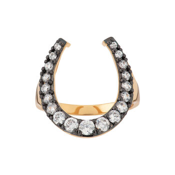 Black And Gold Horseshoe Ring With Clear Stones, 2 of 6