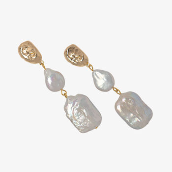 Shinju 18 K Gold Plated Square Pearl Earrings, 3 of 5