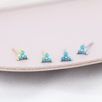 Sterling Silver Turquoise Trinity Stud Earrings, 4 of 12