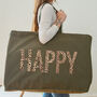 Happy Oversized Tote Bag Olive Green, thumbnail 5 of 7