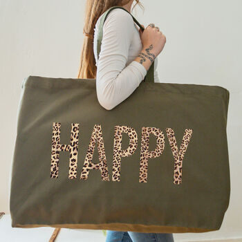 Happy Oversized Tote Bag Olive Green, 5 of 7