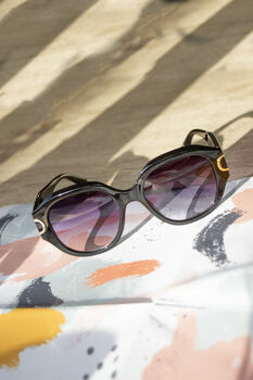 Black Circle Arm Detail Oversize Sunglasses, 3 of 6