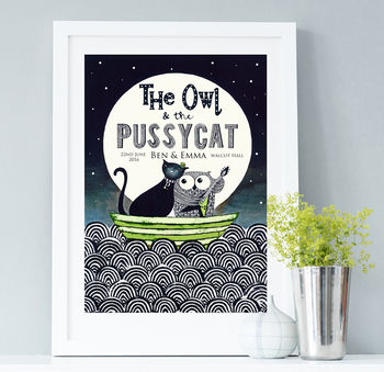 Personalised Owl And Pussycat Wedding Print, 2 of 10