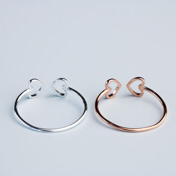 Sterling Silver Two Hearts Adjustable Ring, 3 of 4