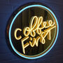 Coffee First Neon LED Sign On Gold Acrylic, thumbnail 3 of 5