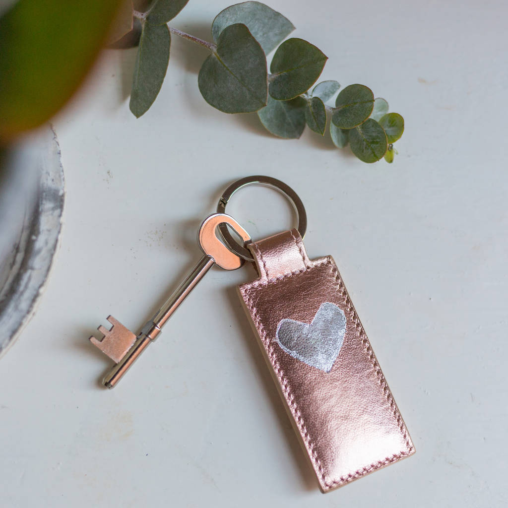 Image of Gold / Silver Leaf Personalised Heart Key Ring