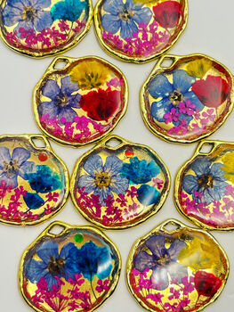 Gold Dangling Earrings With Blue Flowers, 3 of 9