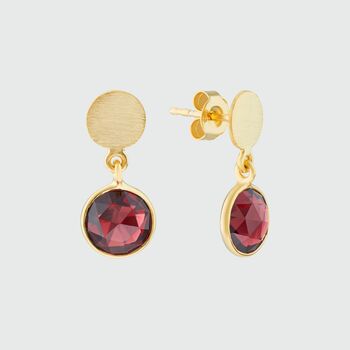 Salina Gold Plated Disc And Garnet Earrings, 2 of 4
