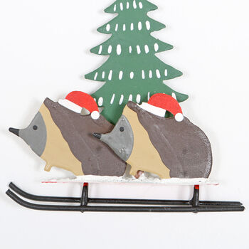 Hedgehogs On Sledge Christmas Tree Decoration, 2 of 4