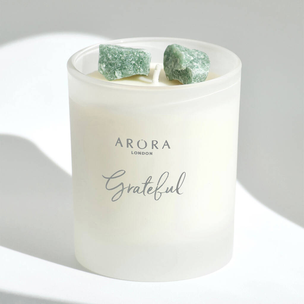 Grateful Green Aventurine Crystal Candle, 1 of 7