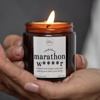 Marathon Runner Gifts, Funny Smells Like A Marathon Candle With Matches, 4 of 11