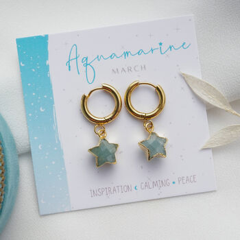 Aquamarine Star Hoop Earrings, 2 of 10