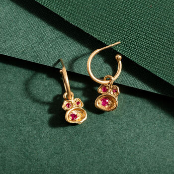 Ruby And Gold Vermeil Plated Drop Hoops July Birthday, 3 of 6