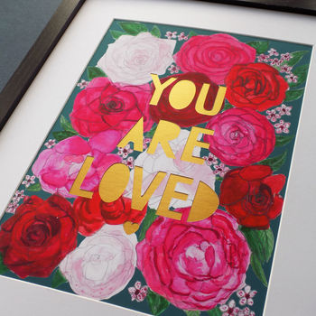 'You Are Loved' Floral Gold Valentines Paper Cut Print, 2 of 7
