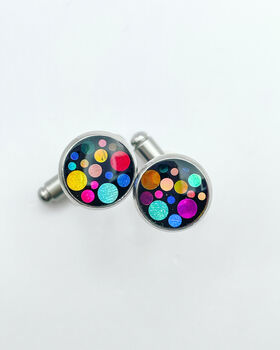 Mini Cufflinks Disco Festive Sparkly Non Tarnish Silver 10mm, 4 of 8