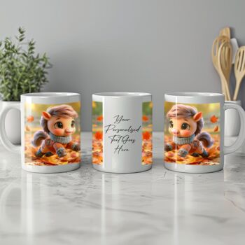 Personalised Autumn Horse Playing In Leaves Gift Mug C, 2 of 2