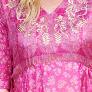 Zaria Silk Print Embroidered Dress 19, 2 of 3