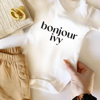 Bonjour, Personalised Babygrow Or T Shirt, 3 of 8